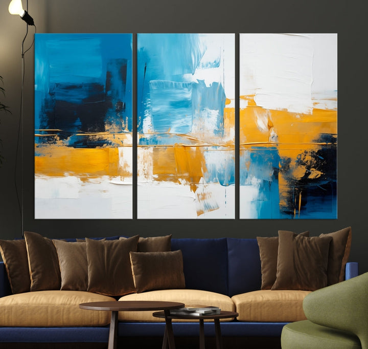 Abstract Blue Yellow Glass Wall Art Printed Wall Decor Modern Minimal Art Print