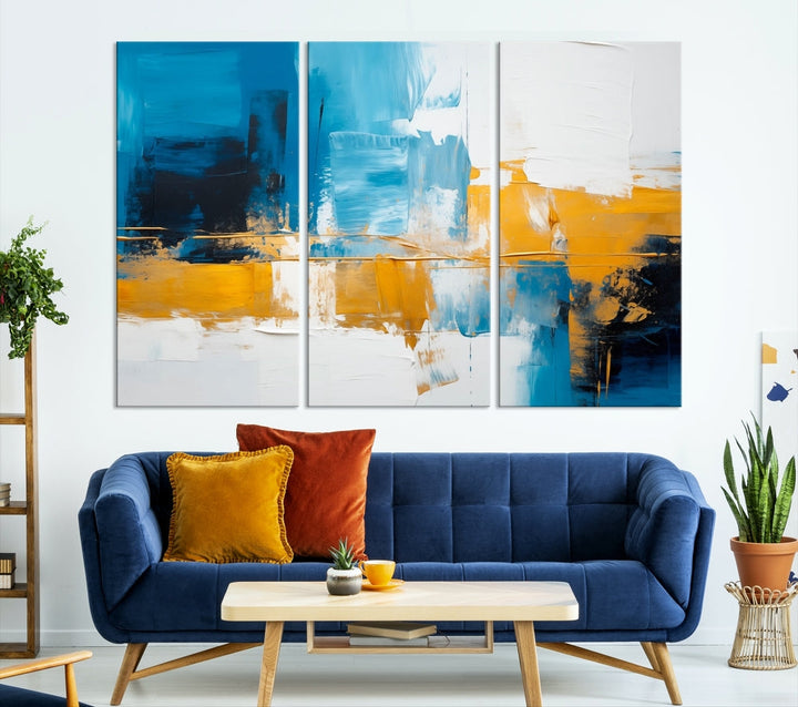 Abstract Blue Yellow Glass Wall Art Printed Wall Decor Modern Minimal Art Print