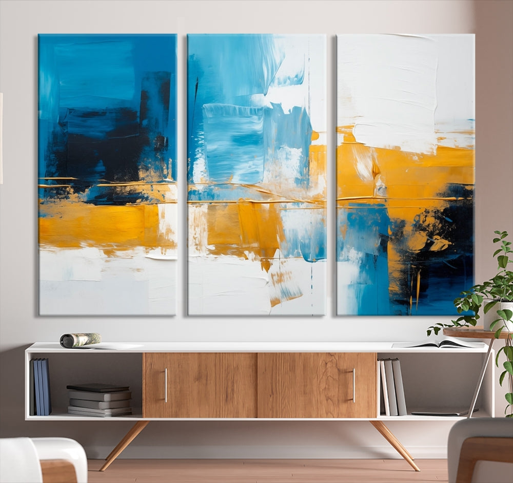 Abstract Blue Yellow Glass Wall Art Printed Wall Decor Modern Minimal Art Print