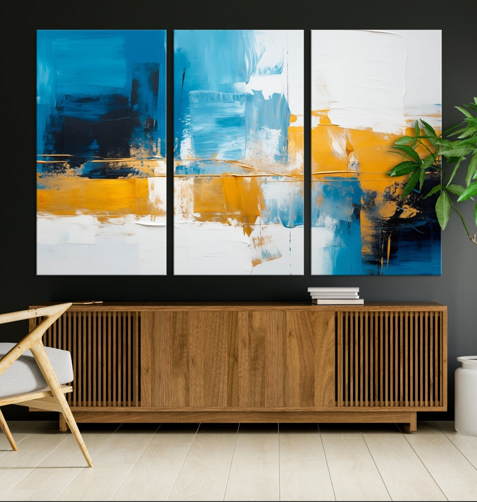 Abstract Blue Yellow Glass Wall Art Printed Wall Decor Modern Minimal Art Print