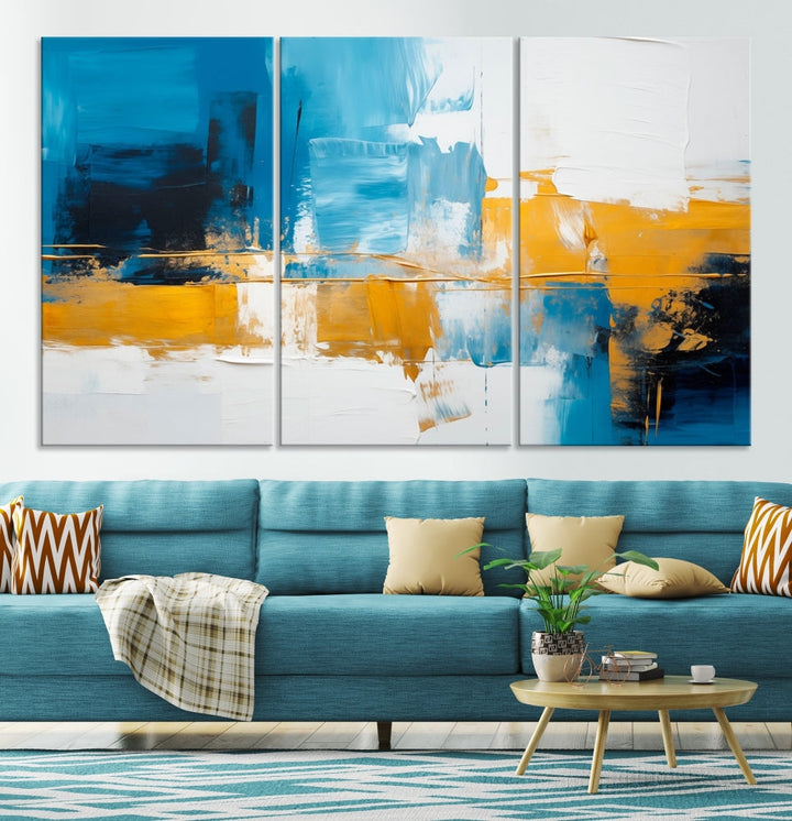 Abstract Blue Yellow Glass Wall Art Printed Wall Decor Modern Minimal Art Print