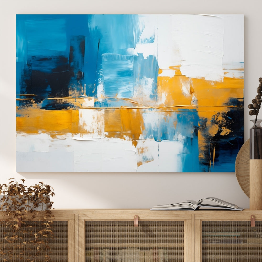 Abstract Blue Yellow Glass Wall Art Printed Wall Decor Modern Minimal Art Print