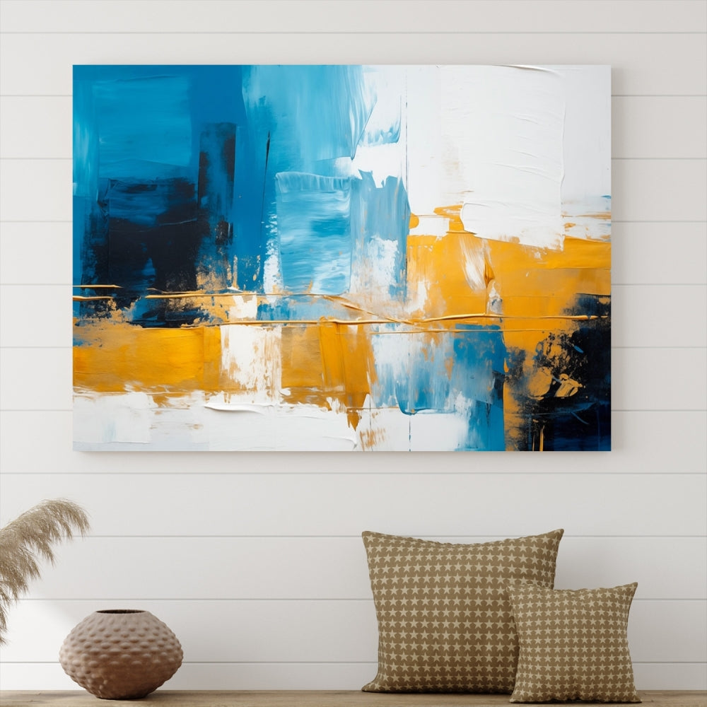 Abstract Blue Yellow Glass Wall Art Printed Wall Decor Modern Minimal Art Print