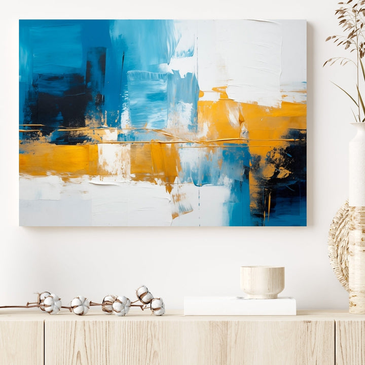 Abstract Blue Yellow Glass Wall Art Printed Wall Decor Modern Minimal Art Print