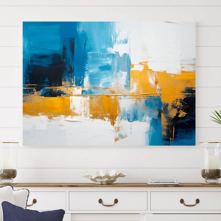 Abstract Blue Yellow Glass Wall Art Printed Wall Decor Modern Minimal Art Print