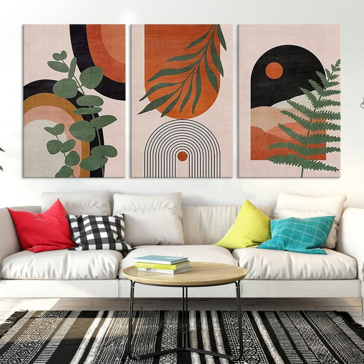 Abstract Boho Canvas art print, Neutral modern wall decor, Set of Print, Stretched Wall art