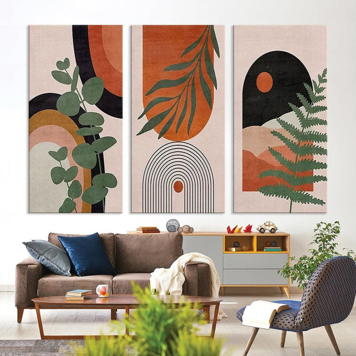 Abstract Boho Canvas art print, Neutral modern wall decor, Set of Print, Stretched Wall art