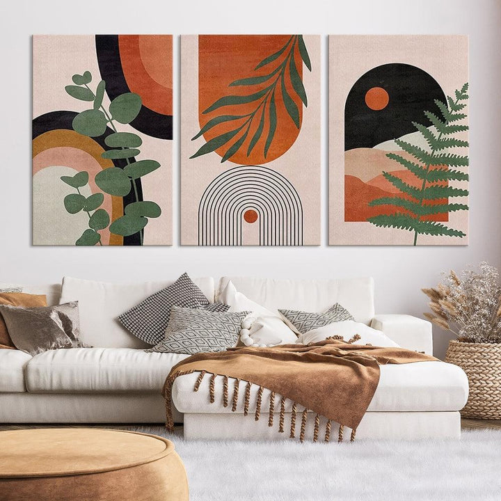 Abstract Boho Canvas art print, Neutral modern wall decor, Set of Print, Stretched Wall art