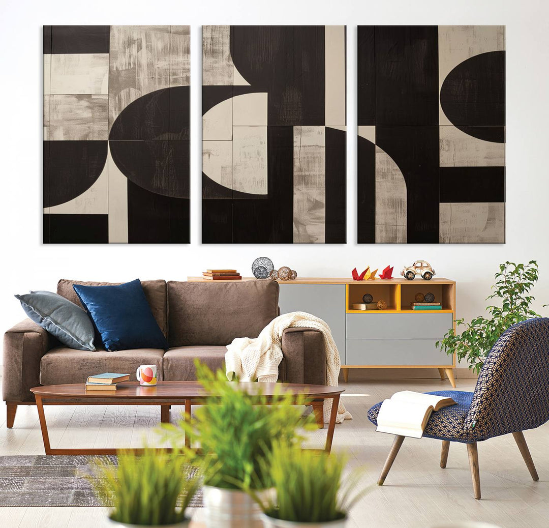 Abstract Brown Wabi Sabi Wall Art Canvas Print Set, Minimalist Wall Art, Mid Century Art Print