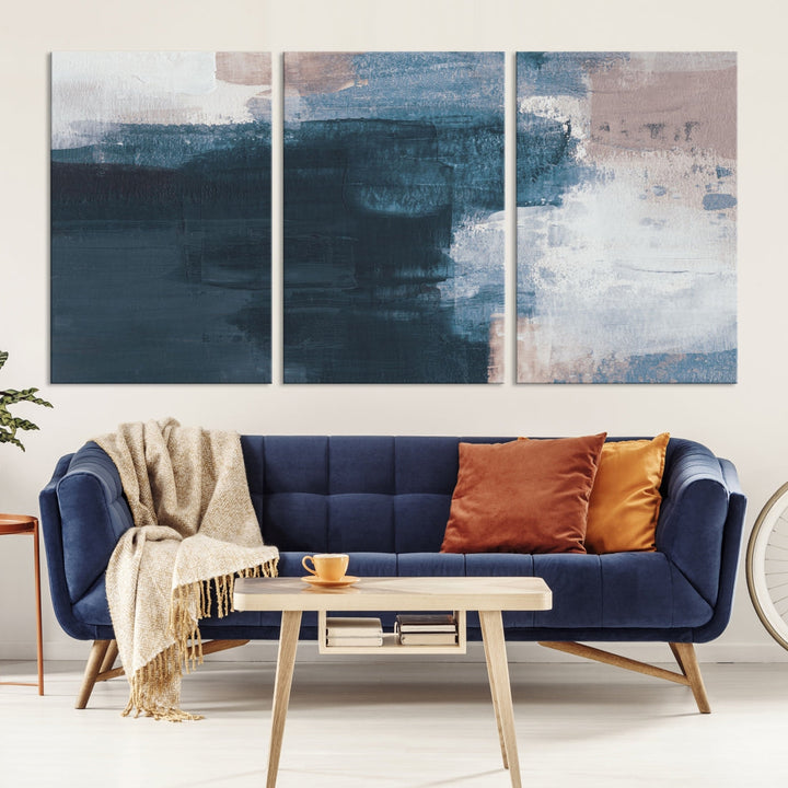 Abstract Brush Strokes Ocean Canvas Wall Art Painting Soft Apartment Decor Framed Print