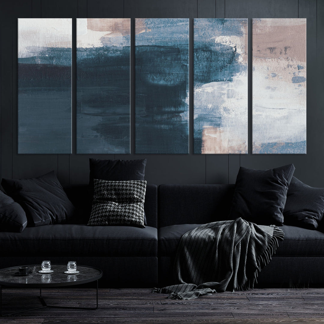 Abstract Brush Strokes Ocean Canvas Wall Art Painting Soft Apartment Decor Framed Print