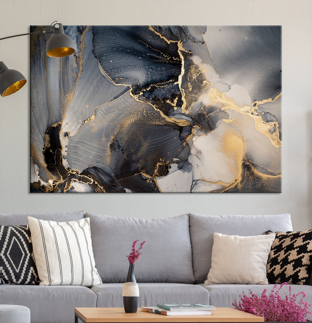 Large Abstract Fluid Effect Modern Canvas Wall Art Print