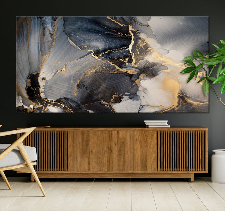 Large Abstract Fluid Effect Modern Canvas Wall Art Print