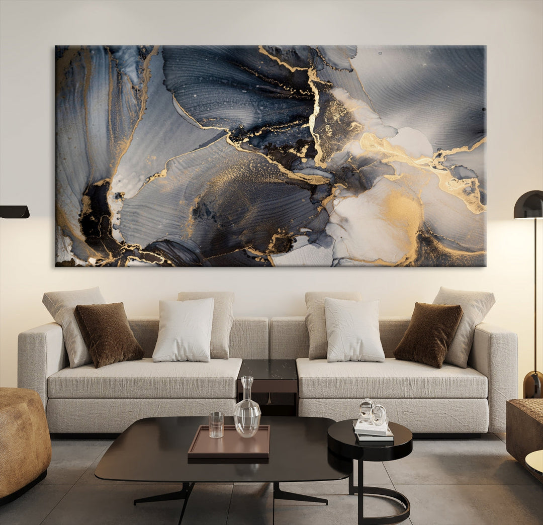 Large Abstract Fluid Effect Modern Canvas Wall Art Print