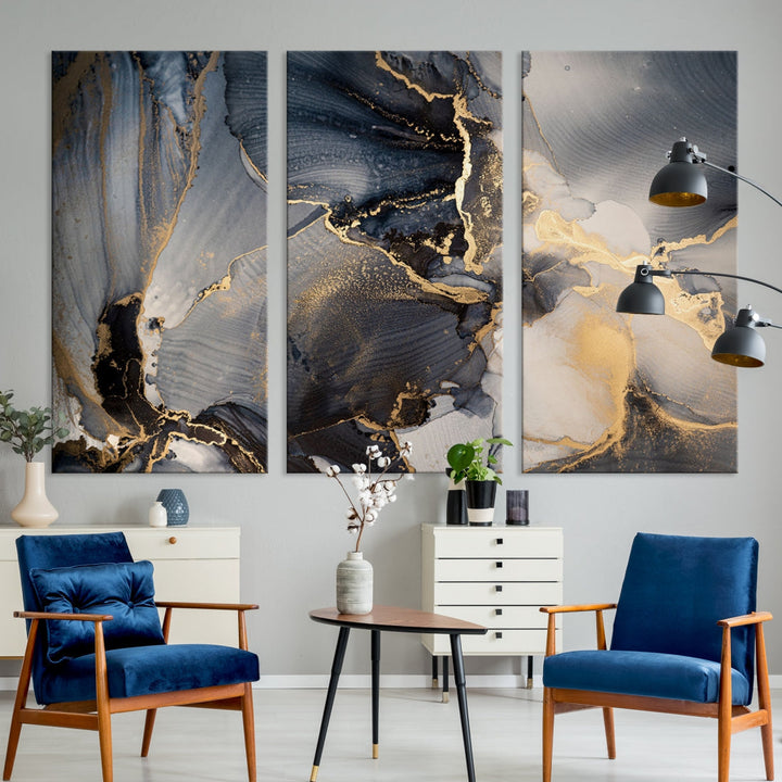 Large Abstract Fluid Effect Modern Canvas Wall Art Print