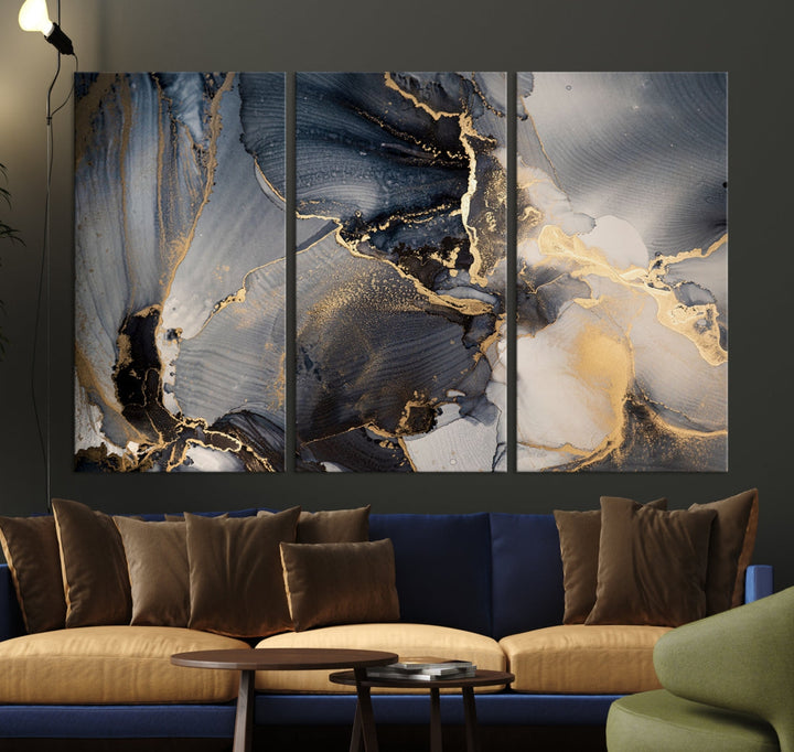 Large Abstract Fluid Effect Modern Canvas Wall Art Print