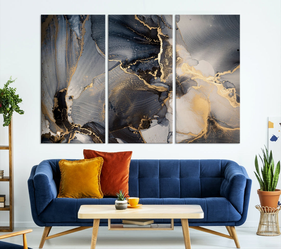 Large Abstract Fluid Effect Modern Canvas Wall Art Print