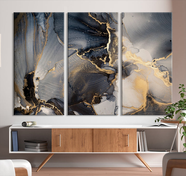 Large Abstract Fluid Effect Modern Canvas Wall Art Print