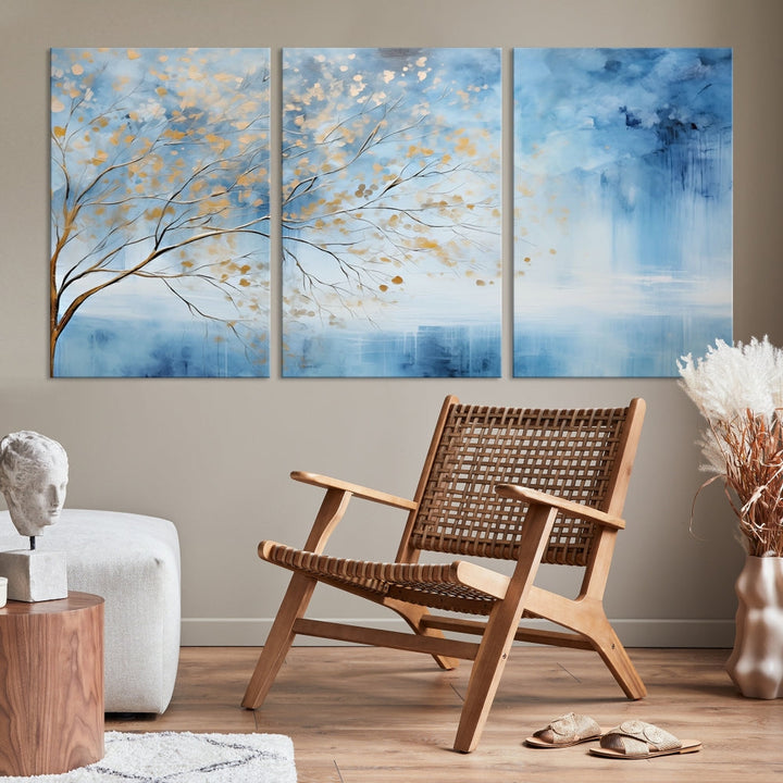 Abstract Cedar Canvas Painting Blue And Yellow Tree Colorful Large Framed Wall Art Print