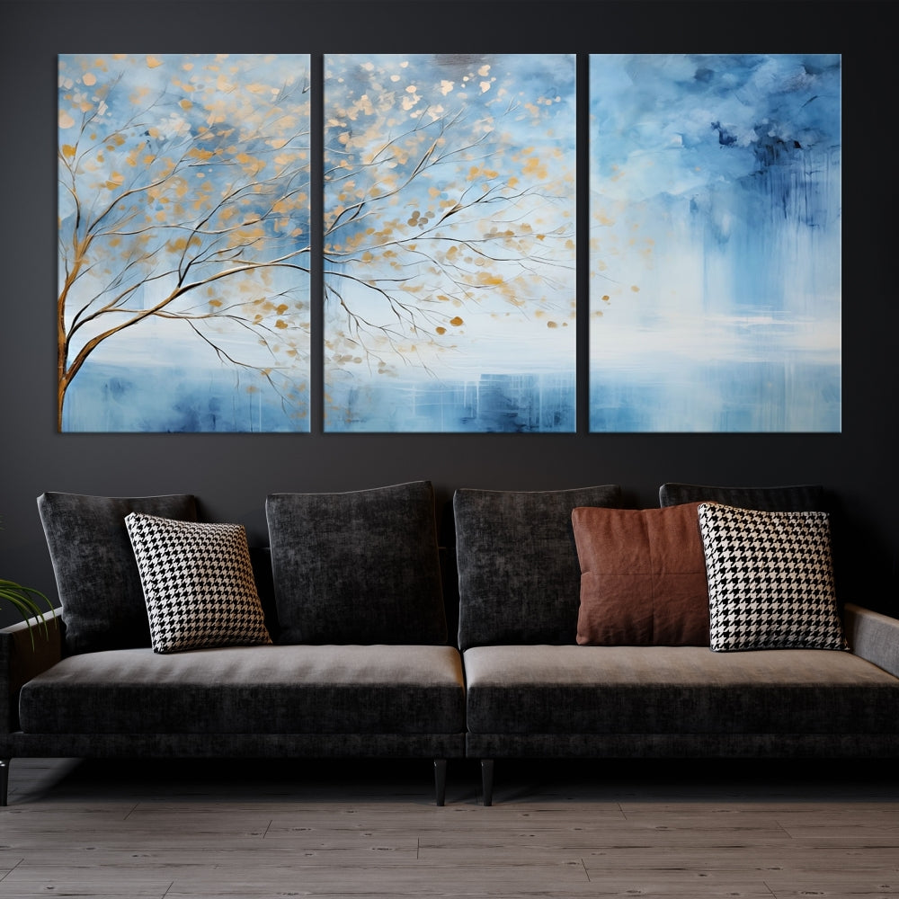 Abstract Cedar Canvas Painting Blue And Yellow Tree Colorful Large Framed Wall Art Print