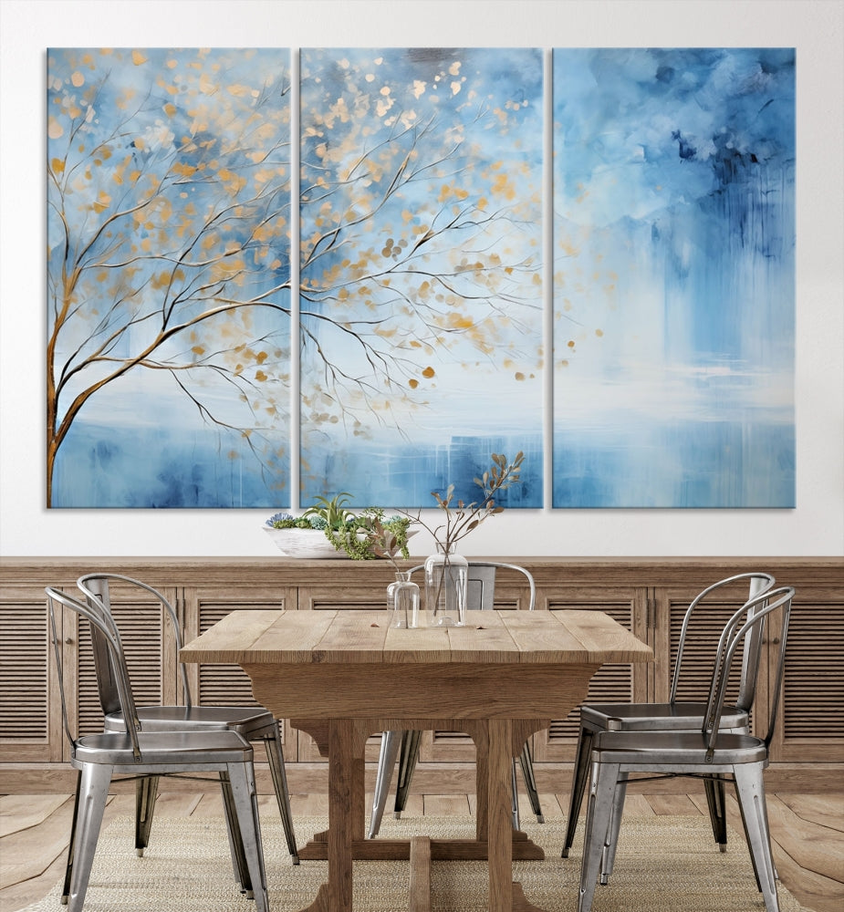 Abstract Cedar Canvas Painting Blue And Yellow Tree Colorful Large Framed Wall Art Print