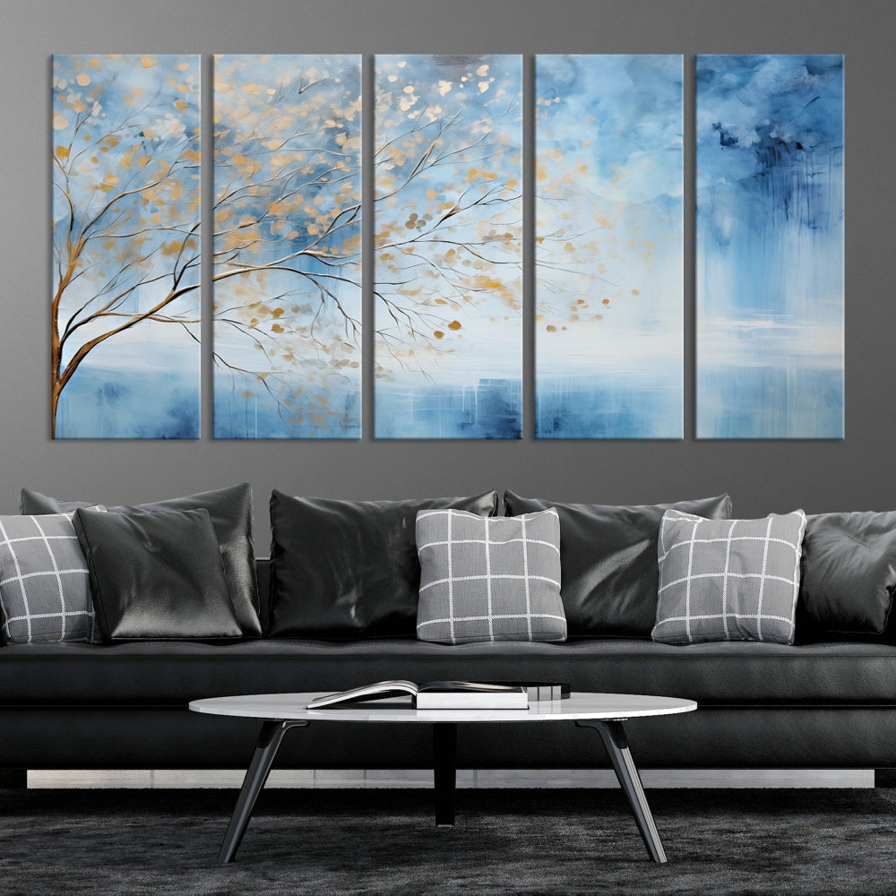 Abstract Cedar Canvas Painting Blue And Yellow Tree Colorful Large Framed Wall Art Print