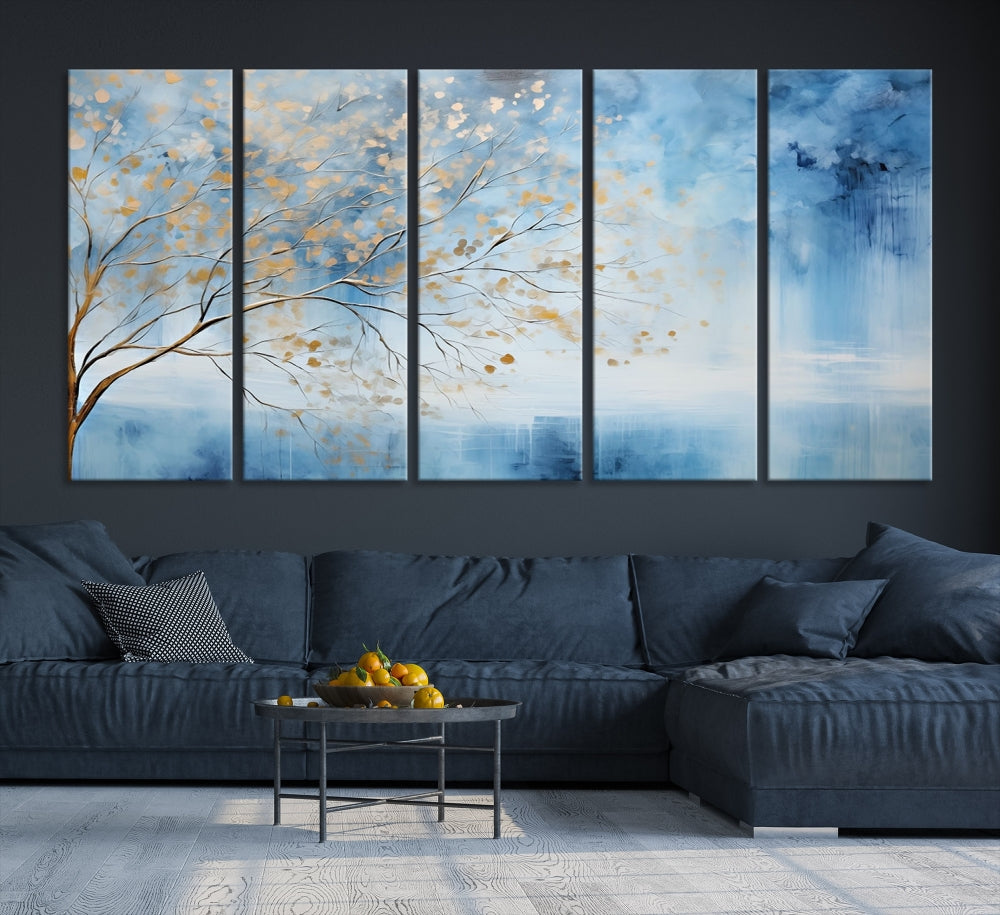 Abstract Cedar Canvas Painting Blue And Yellow Tree Colorful Large Framed Wall Art Print