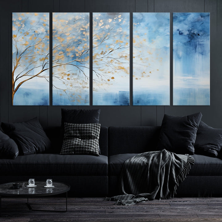 Abstract Cedar Canvas Painting Blue And Yellow Tree Colorful Large Framed Wall Art Print