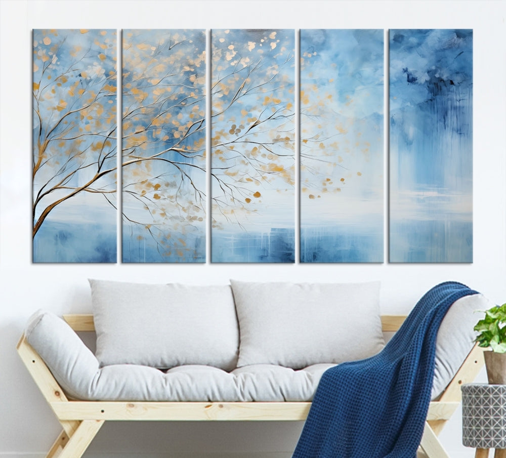 Abstract Cedar Canvas Painting Blue And Yellow Tree Colorful Large Framed Wall Art Print