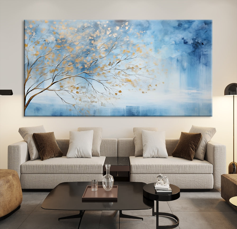 Abstract Cedar Canvas Painting Blue And Yellow Tree Colorful Large Framed Wall Art Print