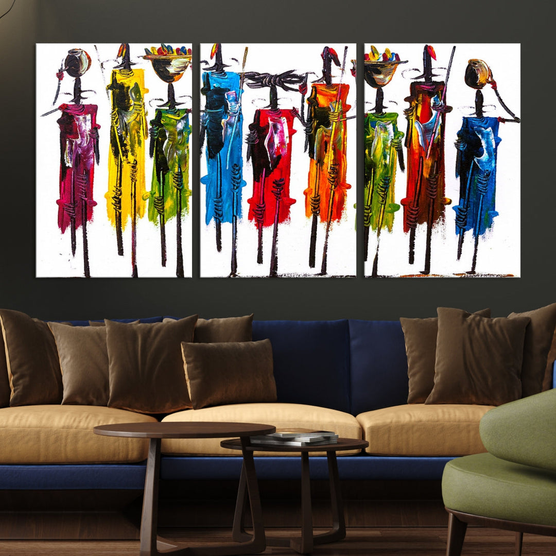 Abstract Colorful African Women Canvas Wall Art Print Framed Ready to Hang