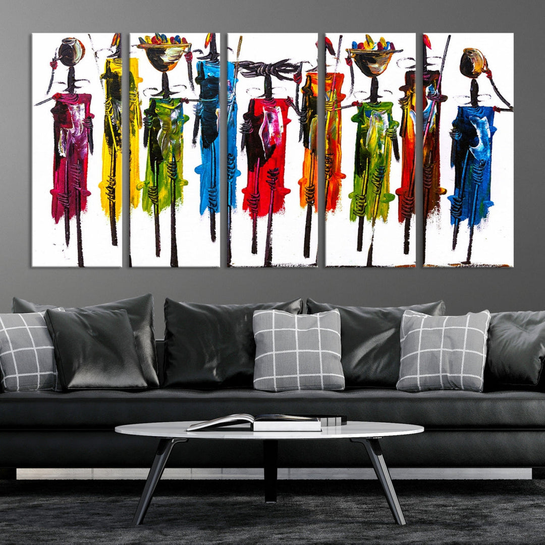 Abstract Colorful African Women Canvas Wall Art Print Framed Ready to Hang