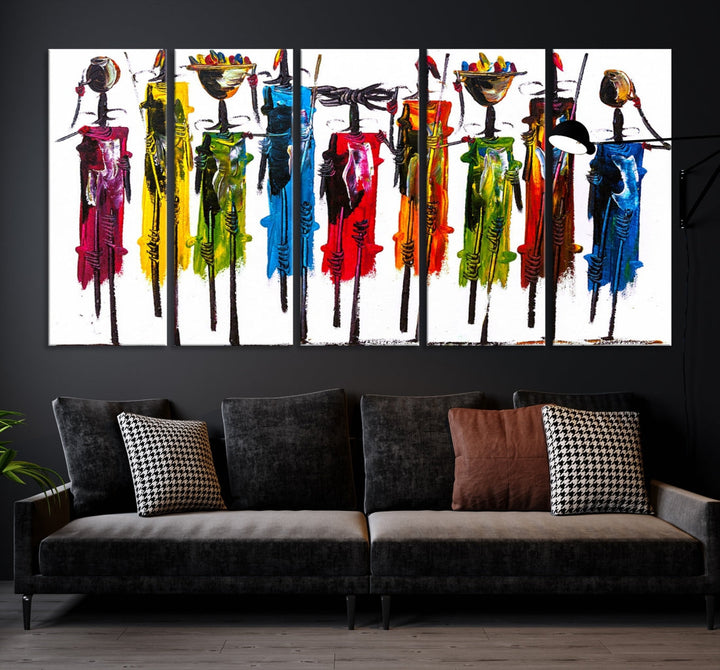 Abstract Colorful African Women Canvas Wall Art Print Framed Ready to Hang