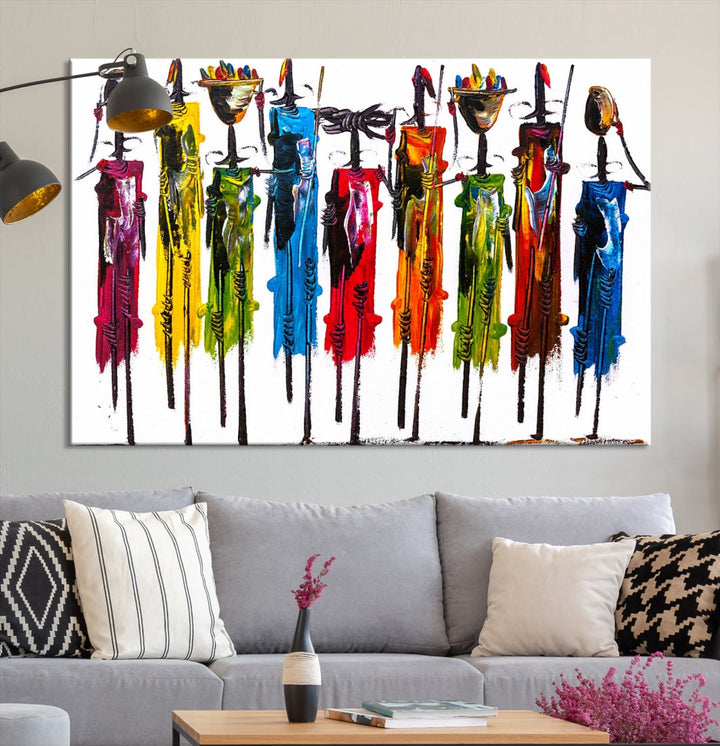 Abstract Colorful African Women Canvas Wall Art Print Framed Ready to Hang