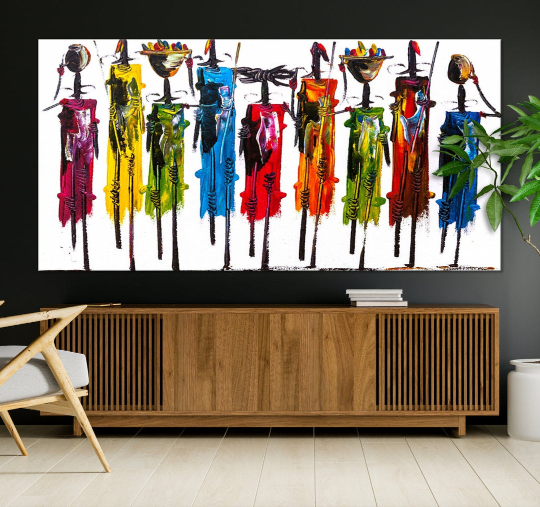 Abstract Colorful African Women Canvas Wall Art Print Framed Ready to Hang