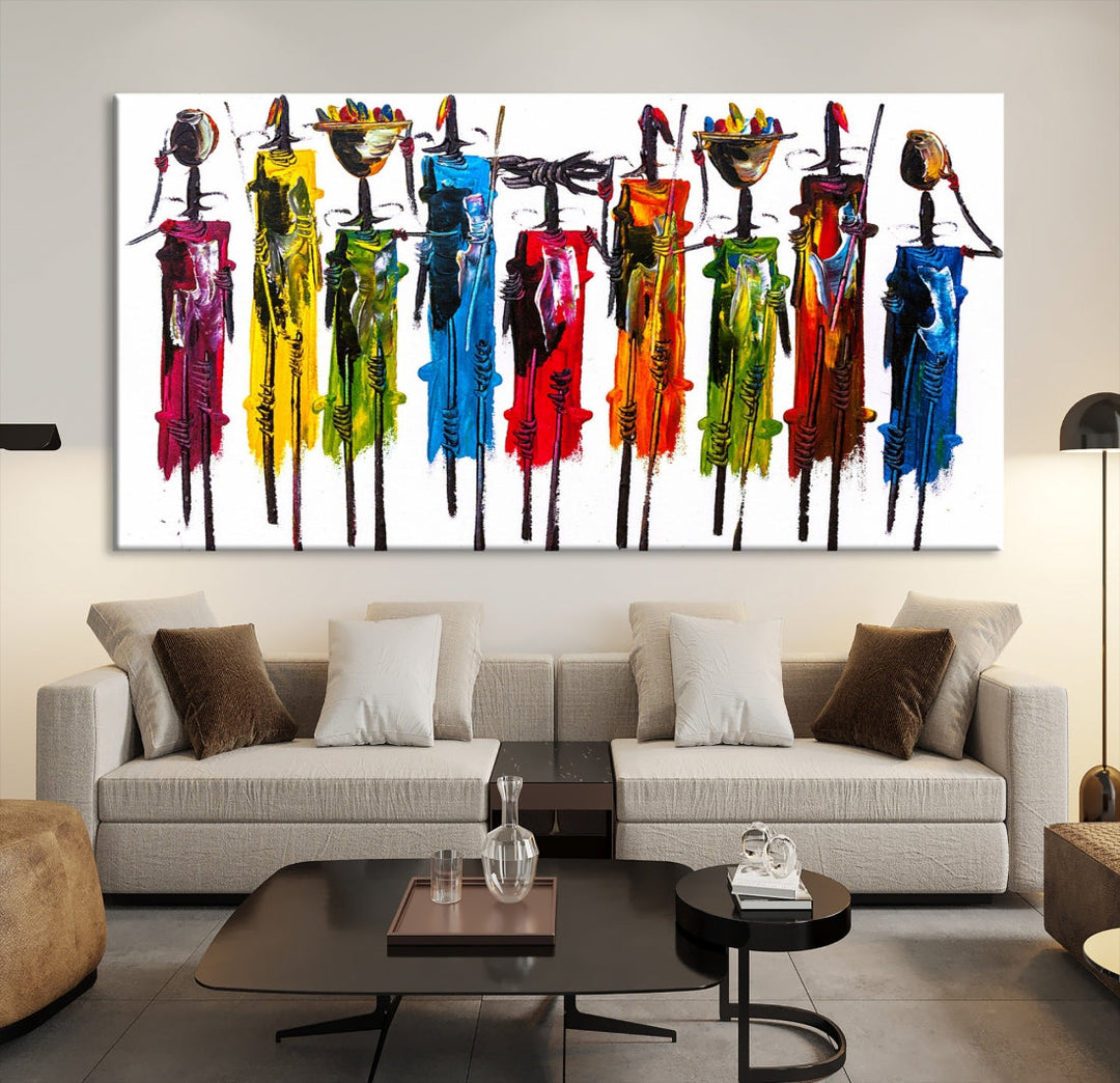 Abstract Colorful African Women Canvas Wall Art Print Framed Ready to Hang