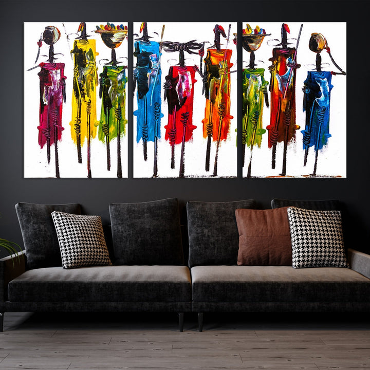 Abstract Colorful African Women Canvas Wall Art Print Framed Ready to Hang