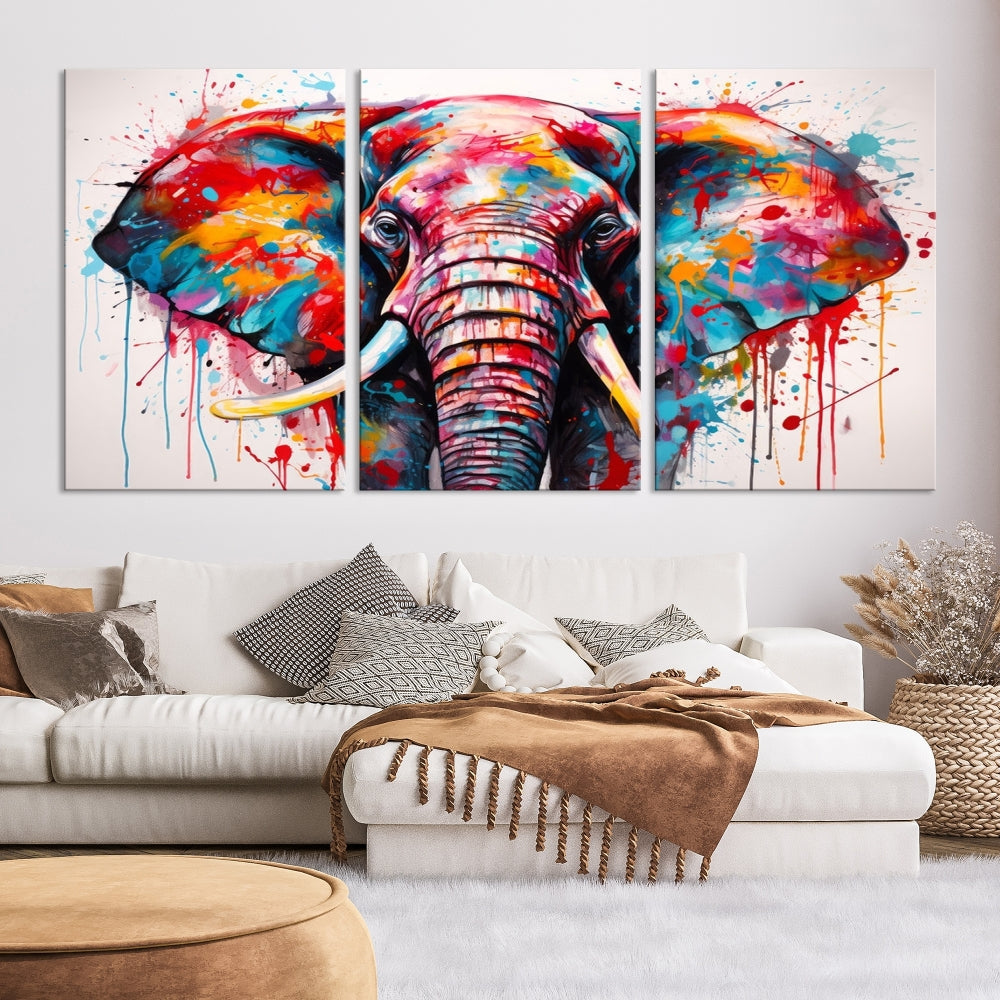 Abstract Elephant Painting Modern Canvas Wall Art Vibrant Colors Print Framed