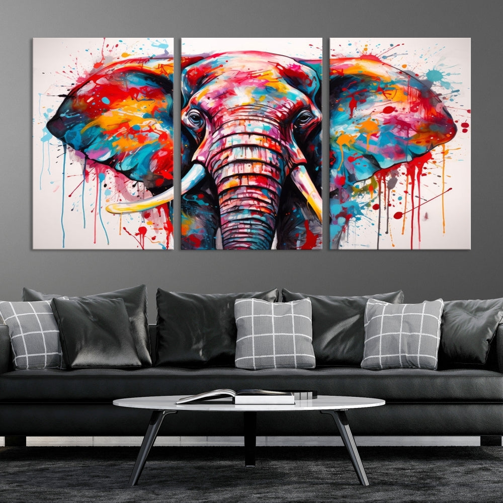 Abstract Elephant Painting Modern Canvas Wall Art Vibrant Colors Print Framed