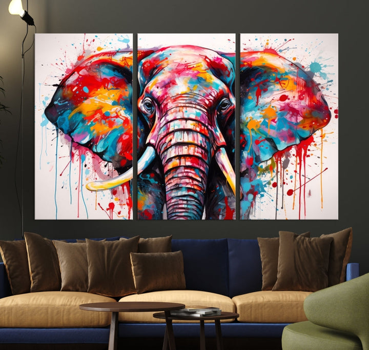 Abstract Elephant Painting Modern Canvas Wall Art Vibrant Colors Print Framed