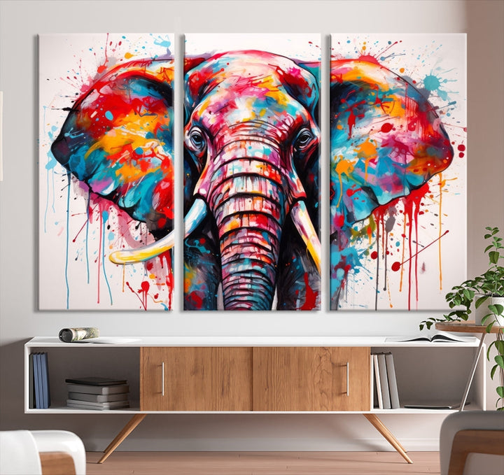 Abstract Elephant Painting Modern Canvas Wall Art Vibrant Colors Print Framed