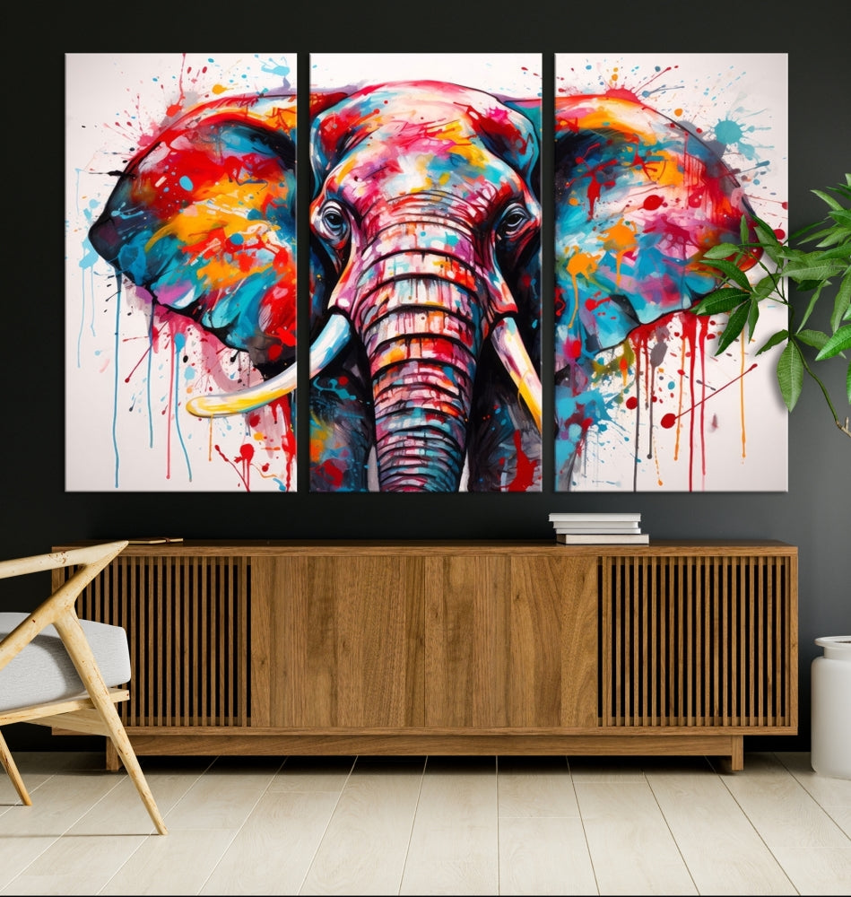 Abstract Elephant Painting Modern Canvas Wall Art Vibrant Colors Print Framed