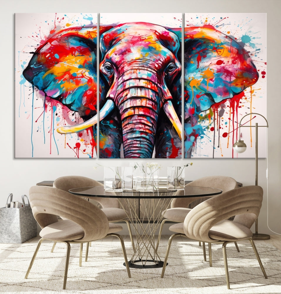 Abstract Elephant Painting Modern Canvas Wall Art Vibrant Colors Print Framed