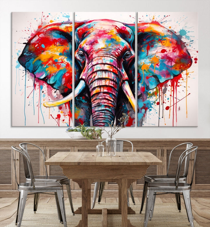 Abstract Elephant Painting Modern Canvas Wall Art Vibrant Colors Print Framed