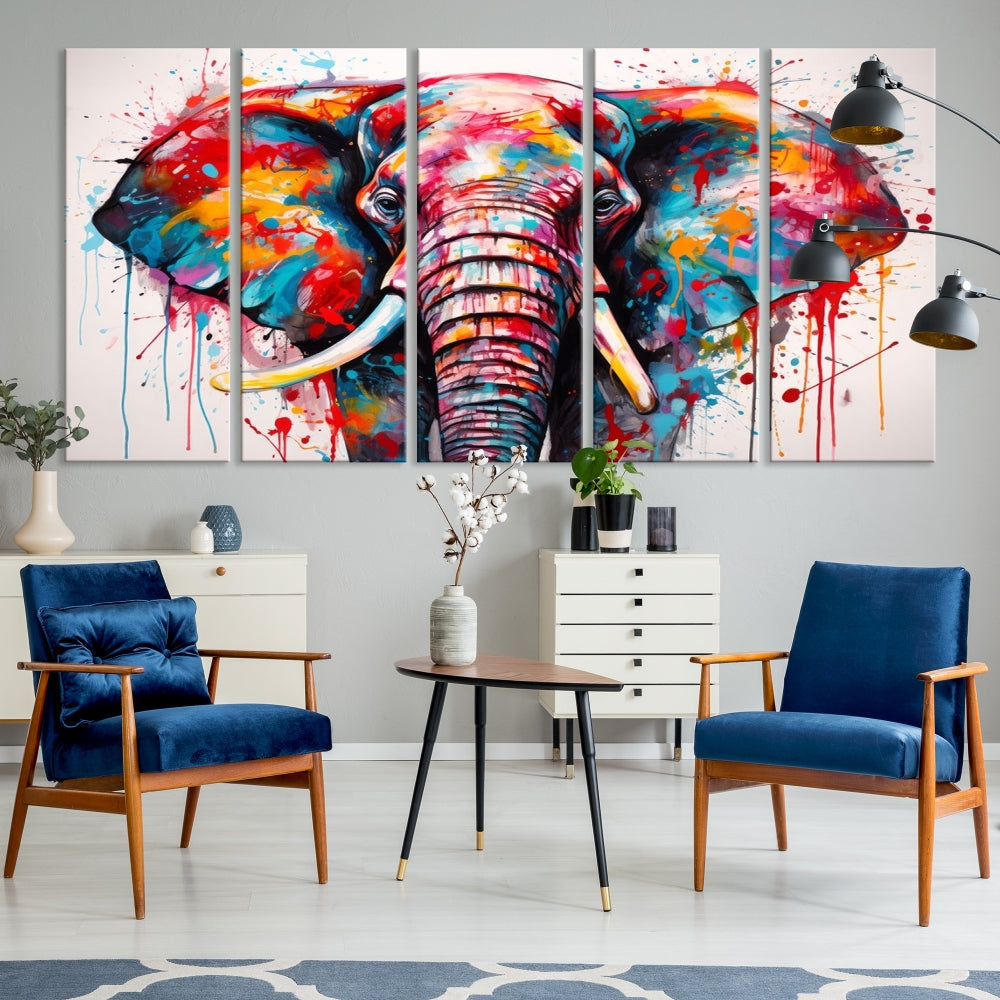 Abstract Elephant Painting Modern Canvas Wall Art Vibrant Colors Print Framed