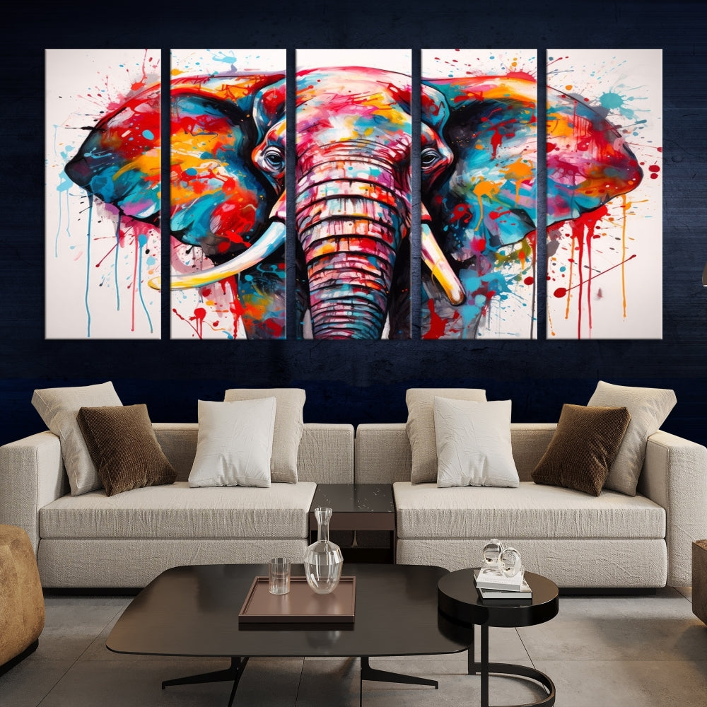 Abstract Elephant Painting Modern Canvas Wall Art Vibrant Colors Print Framed