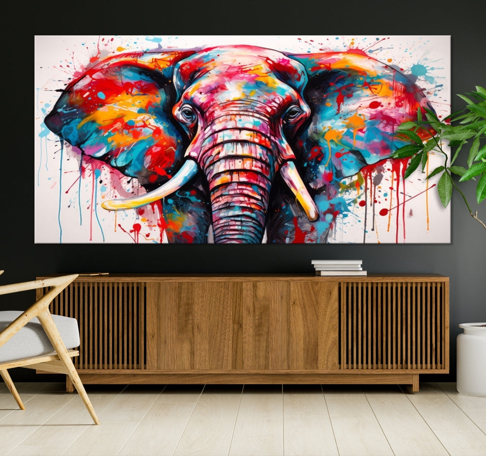 Abstract Elephant Painting Modern Canvas Wall Art Vibrant Colors Print Framed