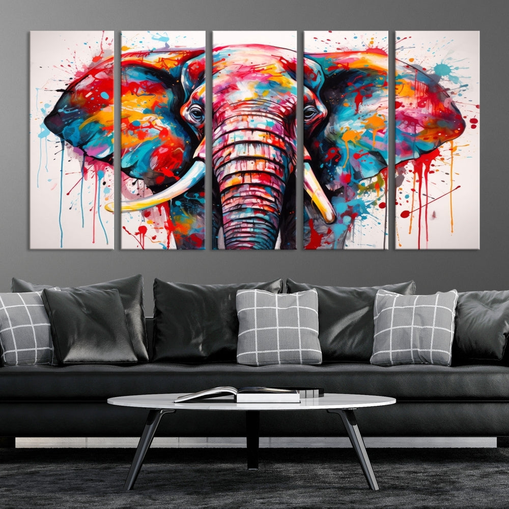 Abstract Elephant Painting Modern Canvas Wall Art Vibrant Colors Print Framed