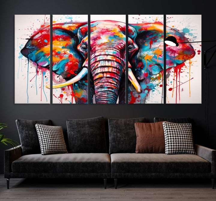 Abstract Elephant Painting Modern Canvas Wall Art Vibrant Colors Print Framed