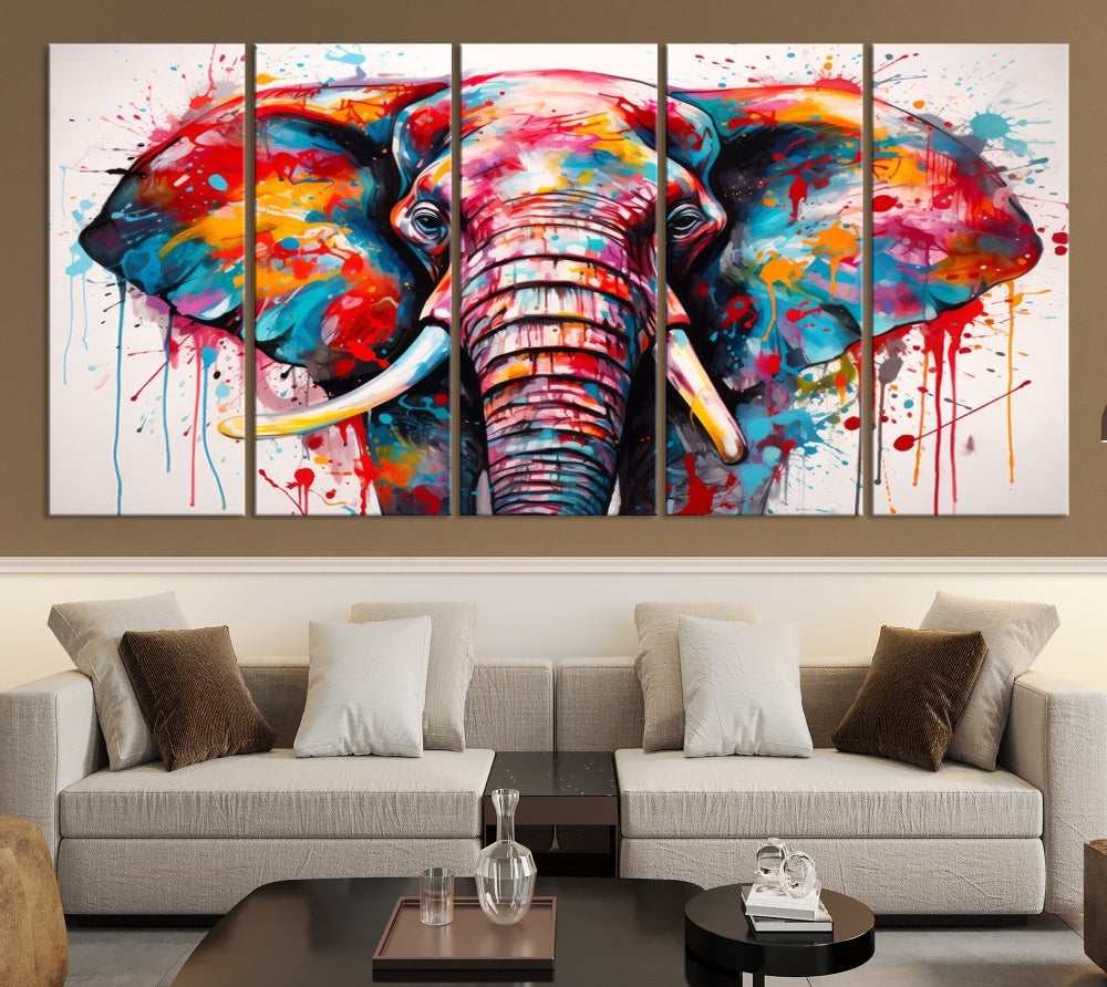 Abstract Elephant Painting Modern Canvas Wall Art Vibrant Colors Print Framed